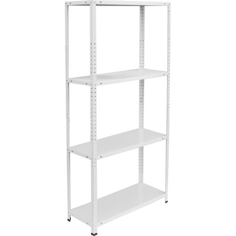 Estantería Relaxdays, acero, HBT: 145x75x30 cm, hasta 160 kg, 4 niveles, sótano/garaje/taller, carga pesada, blanca (1/5)