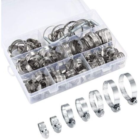 60 Pièces Collier Serrage Inox 8-38mm Colliers de Serrage Acier Réglable Tuyau Clips Ajustable Assortiment de 7 Tailles pour Famille Tuyau d'Eau Réservoir Tube d'Automobiles (1/5)