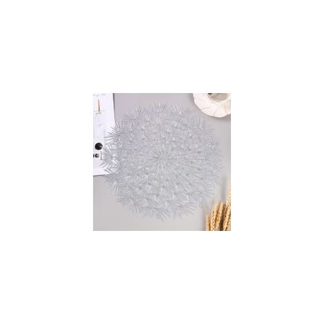 Rundes Tischset aus bronzefarbenem PVC mit Löwenzahnmuster, 38 cm (silber) - Crezuo