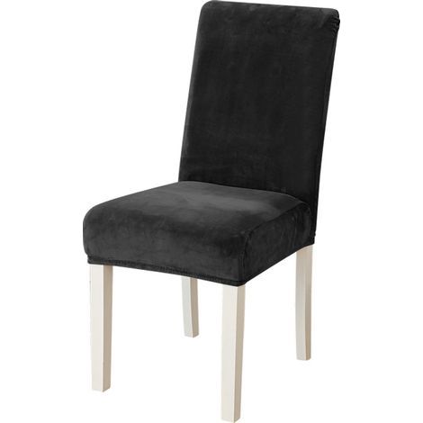 Housse De Chaise Velours 2 Pièces, Housse De Chaise Salle À Manger Extensible, Protection Chair Cover Epaisse pour Hotel, Restaurant, Banquet, Cuisine, Noir (1/5)