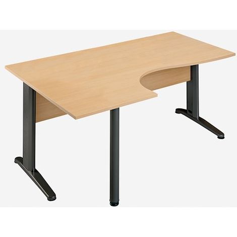 Bureau compact retour à gauche hêtre L 160 cm, piétement L métal - O-line 2 - anthracite - Maxiburo (1/5)