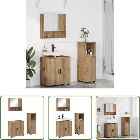 vidaXL Waschbecken Schrank -  Badezimmermöbel-Set 3 pcs Artisan-Eiche Holzwerkstoff & Metall (1/5)