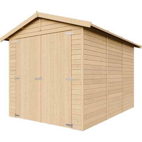 GARAGE en Bois Naturel - Chalet en Pin/épicéa- H222x244x320 cm/ 6 m² - Construction de Panneaux- Rangement pour vélos, remise à outils- TIMBELA M105