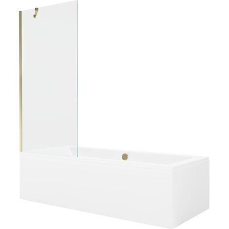 Baignoire rectangulaire Mexen Cube 180 x 80 cm avec jupe et paroi 1-volet 80 cm, transparent, or - 550518080X9508000050 (1/5)