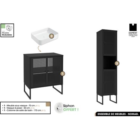 Ensemble complet de salle de bain - Meuble - Colonne - Vasque avec Siphon OFFERT NOMAD NOIR 70 x 80 x 43 cm (1/5)