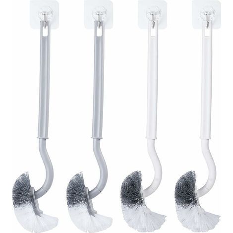 4er-Pack Toilettenbürsten, Toilettenbürsten, Toilettenbürsten mit Kantenreinigung, Toilettenbürsten mit langem Griff, Toilettenbürsten für die Tiefenreinigung (Grau/Weiß) (1/4)