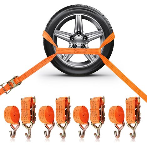 4 x Lashing Straps for Car Transport, 3 m, 35 mm Wheel Safety Belt, 2,000 daN, Car Transport Lashing Strap, Ratchet Strap with Hook for Wheel Securing on Trailer Trailer, Car, Transporter (1/5)