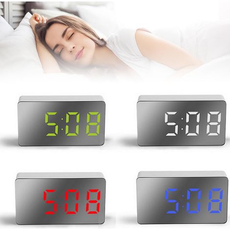 Réveil miroir LED, réveil numérique, mini réveil électronique multifonctionnel pour chambre, salon ou bureau (1/5)