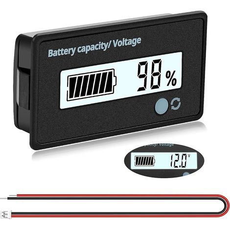 Compteur de Batterie CC, Moniteur de Voltmètre de Capacité de Batterie, Indicateur de Batterie d'acide de Plomb, Écran LCD DC 12V 24V 36V 48V 60V 72V, Lumière Blanche (1/5)