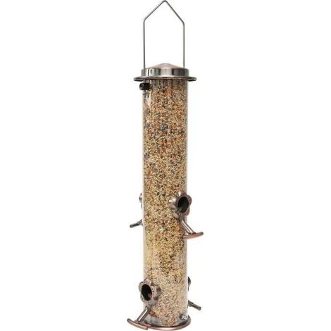 Sollbry Metall-Vogelfutterspender, Metall-Vogelfutterstation, Edelstahl, für den Außenbereich, zum Aufhängen, Ganzmetall, Kupfer-Finish, 38,1 cm, 4 Anschlüsse (Samen nicht im Lieferumfang enthalten) (1/5)