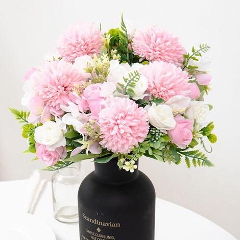 Bouquet De Fleurs Artificielles - Pissenlit Blanc Et Hortensia - Décoration Murale Pour Mariage Fête Maison - 1 Pièce (1/5)