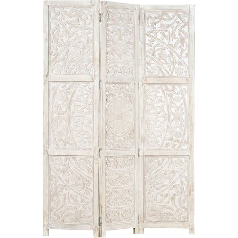 Cloison de séparation 3 panneaux Blanc 120x165 Bois manguier 3 (1/5)