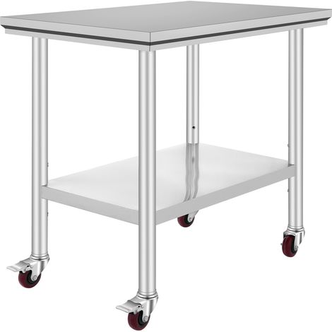 Mophorn Mesa de Trabajo de Acero Inoxidable 35 x 24 x 33 Pulgadas 700 LBS Capacidad de Carga con 4 Ruedas Altura Ajustable Pesada Mesa de Trabajo de Preparación de Alimentos para Cocina Comercial Rest (1/5)