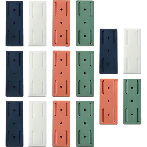 Fixation Multiprise - 16 Pièces - Montage Mural - Autocollant - Montage Sans Percer - Montage Multiprise - Support Multiprise - Pour montage mural - 9×3.5cm - Blanc, rose, bleu, vert (1/5)