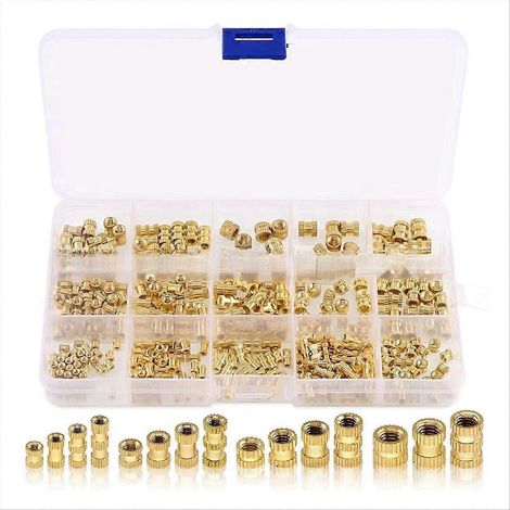 370 piezas M2 M2.5 M3 M5 Tuercas de latón con inserto térmico, rosca interna, tuercas moleteadas, accesorios para impresoras 3D (1/5)