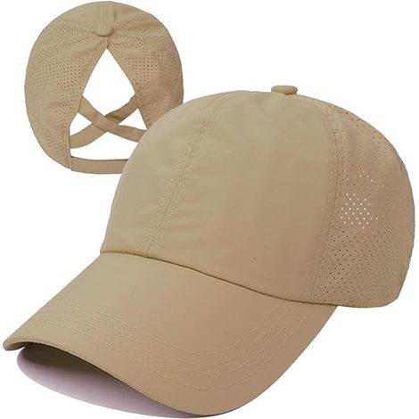 Casquette de baseball pour femme avec queue de cheval croisée, ajustable, chignon haut et décoiffé, séchage rapide (1/5)