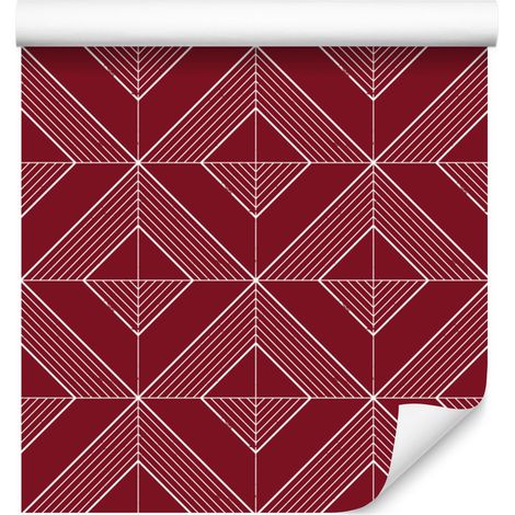 Carta da parati con rombi geometrici, sfondo rosso, centro rosso, 50x1000 cm (1/5)