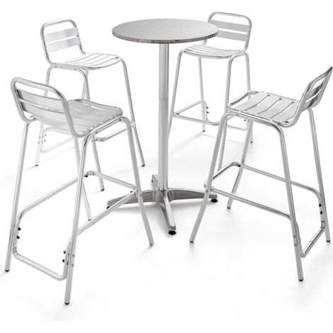 Oviala – Ensemble table et chaises de jardin 4 places – Structure aluminium 100% – Hauteur ajustable 70/110 cm – Résistant intempéries – Entretien rapide (1/5)