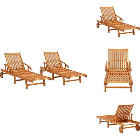 Sonnenliegen 2 Stk. Massivholz Akazie - Holz Sonnenschirme - Gartenmöbel - Liegefläche - Outdoor Möbel - Gartenliegestuhl (1/5)