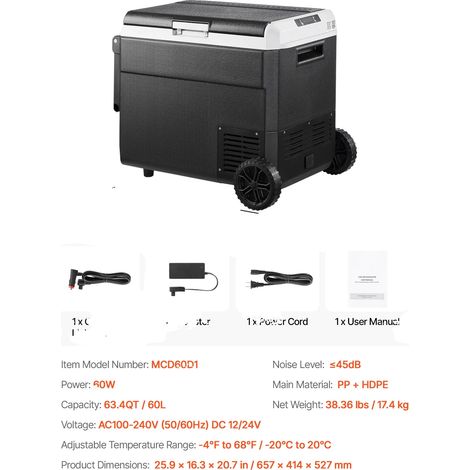 Nevera portátil para coche, enfriador eléctrico portátil, refrigeración eficiente, 60 litros. (1/2)