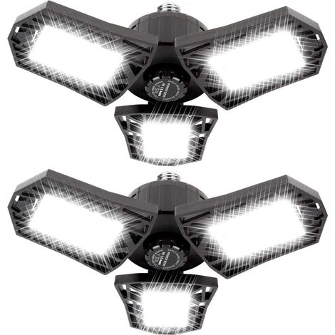 Lumières de Garage LED - 6000 Lumens 6500K Lumière du Jour 60W, Plafonniers LED Pour Garage à Trois Feuilles, Lot de 2 (1/5)