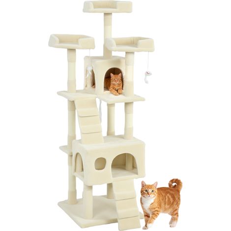 Arbre chat 153cm 2 grottes 3 plateaux 2 rampes sisal souris crème (1/5)