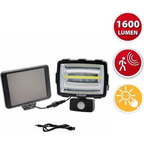 PROIETTORE LED 1600 LUMEN A RICARICA SOLARE, CON RILEVATORE DI MOVIMENTO VELAMP (1/5)