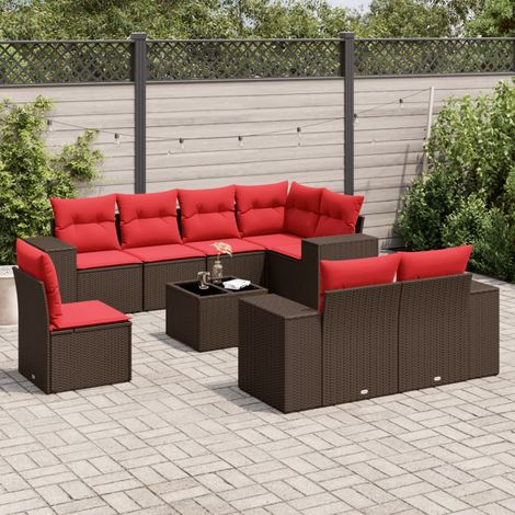 9-teiliges Gartensofa-Set mit Kissen, braun, Polyrattan (1/5)
