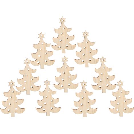 10 Pièces Assorties de Plaquettes en Bois à Suspendre - DIY Décorations Artisanales pour Sapin de Noël et Fêtes (Lot N°2) (1/5)