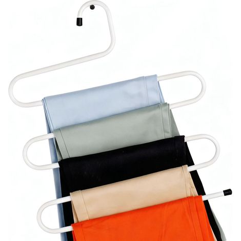 Multifunktionaler, 5-stufiger, S-förmiger Hosenständer, rutschfest, 20 kg Tragkraft, weiß, für optimale Schrankplatznutzung (1/5)