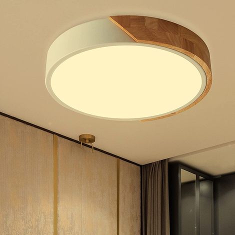 Plafonnier LED, bois, blanc chaud. Luminaire LED, lampes, plafonniers.