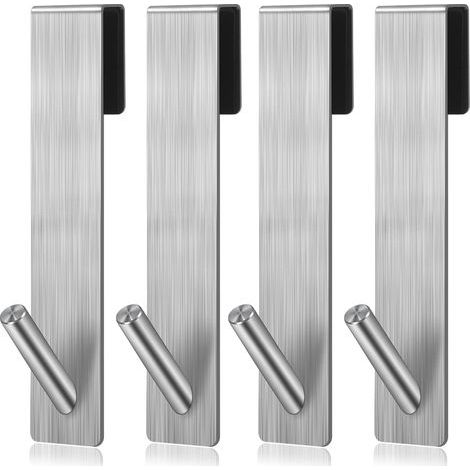 Juego de 4 ganchos de acero inoxidable para puertas, ganchos para ducha sin taladrar, toalleros, percheros, ganchos para baño (plateados) (1/5)