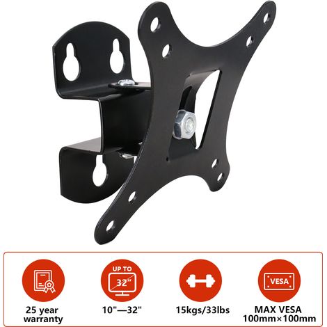 Monitor Wall Mount Bracket Swivel & Tilt for LED Curved QLED QE 4K LCD OLED SUHD UHD Television TV Wall Bracket Fixed Mount 10" - 32" up to 15kgs/33lbs Black (1/5)