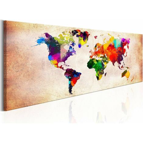 Tableau carte du monde randonnée colorée - 135 x 45 cm (1/4)