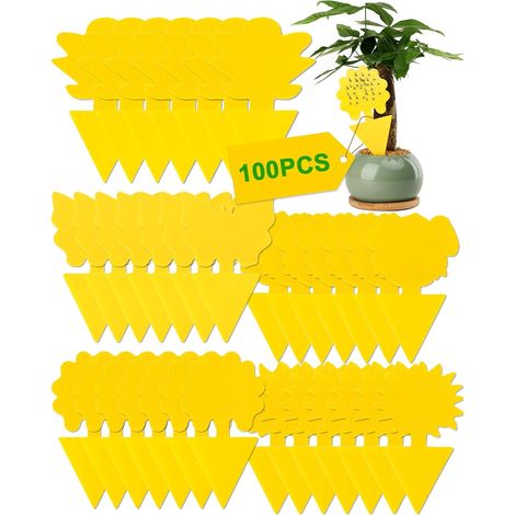 100 Pcs Pièges à Insectes, Anti Moucherons Interieur, Double-Face Étanche Jaunes Attrape Autocollants, Ultra Efficace Non Toxiques, pour Les Insectes Intérieurs et Extérieurs