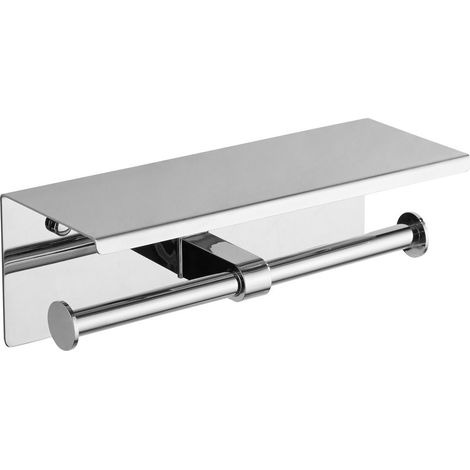 Porte-papier toilette double avec étagère 30cm, chromé (1/2)