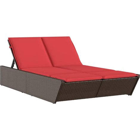 Chaise longue double avec coussins marron résine tressée vidaXL (1/5)