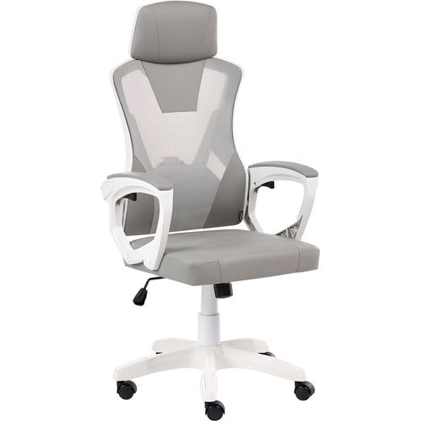 Silla de oficina moderna de piel sintética altura regulable giro de 360° respaldo reposabrazos ajustables mecanismo inclinación gris claro Ignis