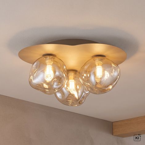 Deckenlampe 3-flammig Metall Glas Sandfarben Cognac G9 Ø 37 cm Deckenleuchte (1/5)