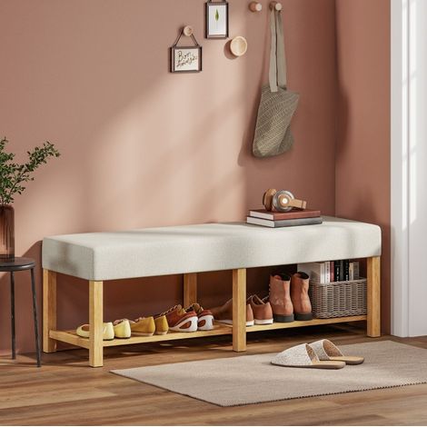 Meuble chaussures banc 140 cm en hévéa crème blanc OKMYHOME (1/5)