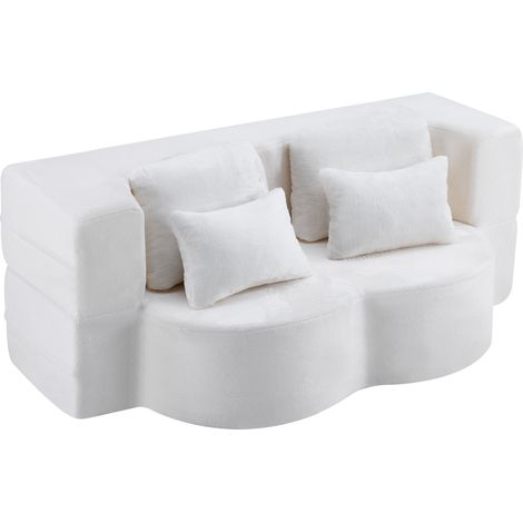 Canapé au sol modulaire blanc crème avec coussin, matelas pliant en mousse haute densité, sans assemblage (1/5)