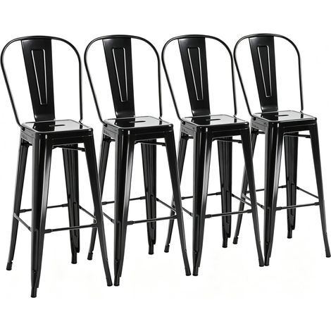 Set 4 sgabelli da bar impilabili in metallo nero con schienale removibile MODENUIT (1/5)