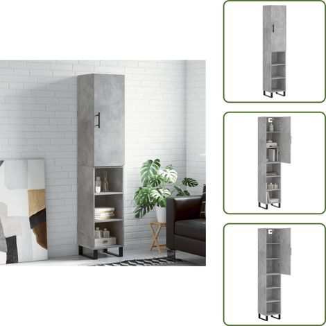 Pieds en métal - vidaXL Buffet haut Gris béton 34,5x34x180 cm Bois d'ingénierie - Espace de rangement (1/5)