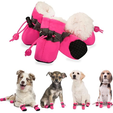 Chaussures pour Chien, Bottes d'hiver Chaudes et Confortables, Semelles Souples, Baskets antidérapantes avec Sangles réfléchissantes, pour Petit Chien (3: 4x3 cm, Rose) (1/5)