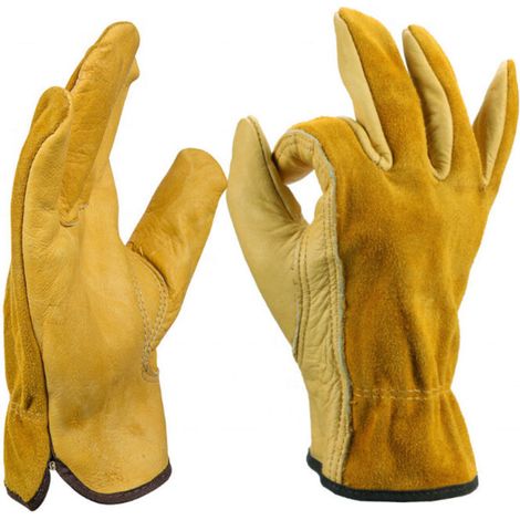 Gants de travail en cuir, avec poignet, Résistant à la crevaison,Résistant à la déchirure, Résistant au choc, les travaux fermiers, les entrepôts, L (1/5)