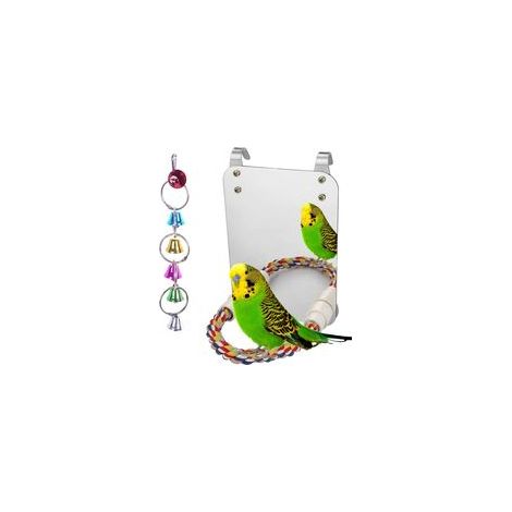 7-Zoll-Vogelspiegel mit Seilsitzstange, Vogelspielzeug, Schaukel, bequeme Sitzstange für Graupapageien, Amazonen, Wellensittiche, Nymphensittiche, Sittiche, Unzertrennliche, Finken, Kanarienvögel und 