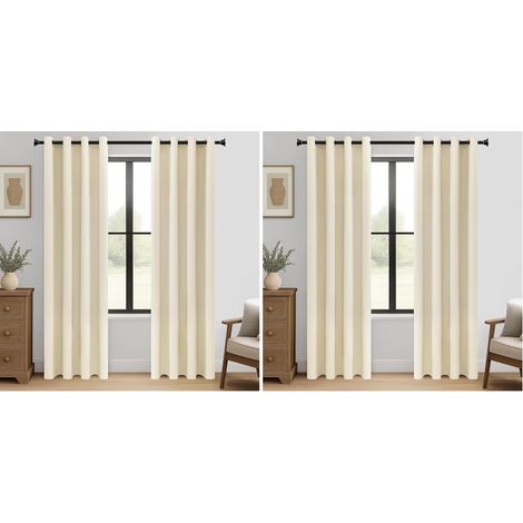 Rideau Occultant Thermiques 140x240 cm Beige Isolant Anti Froid Chaleur pour Salon Chambre Séparation de Pièce pour Cuisine Rideau Dressing Lot de 4 à Oeillets (1/5)