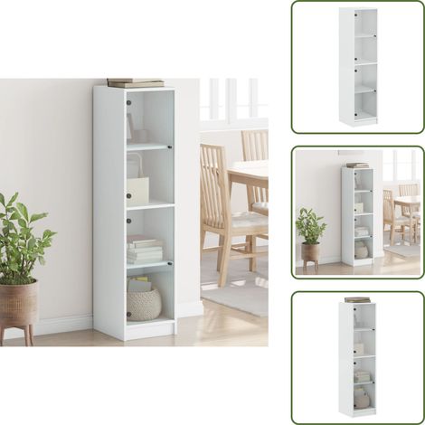 Highboard mit Glastüren Weiß 35x37x142 cm - Sideboard - Vitrine - Wohnzimmermöbel - Hochboard - Regal