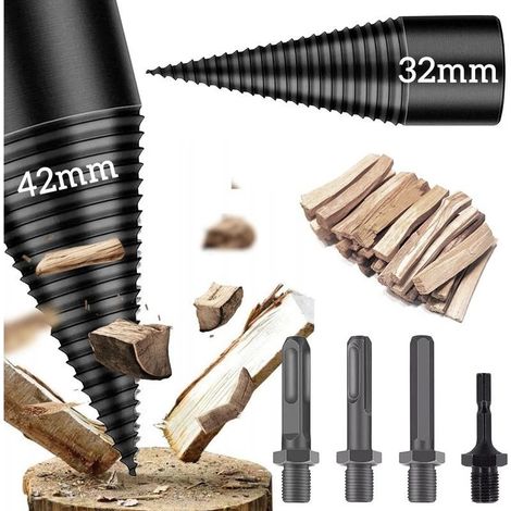 Foret amovible pour fendeur de bûches – Lot de 6 pièces – Acier au carbone – Cônes de 32 mm et 42 mm – Boîte de rangement incluse (1/5)