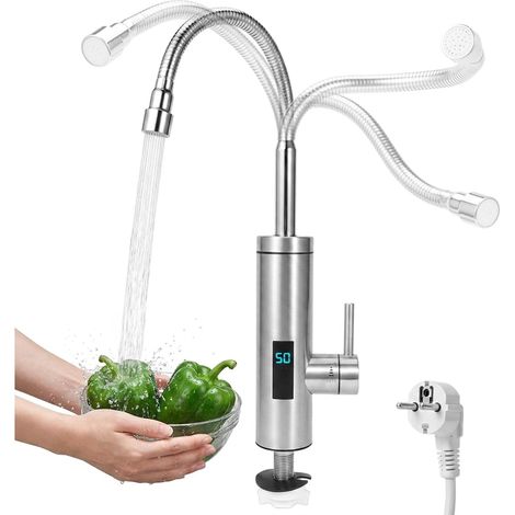 Robinet électrique avec chauffe-eau instantané, robinet d’eau chaude 1, 220 V 3000 W en inox avec écran LED et bec orientable à 360° pour cuisine, salle de bain et buanderie (1/5)